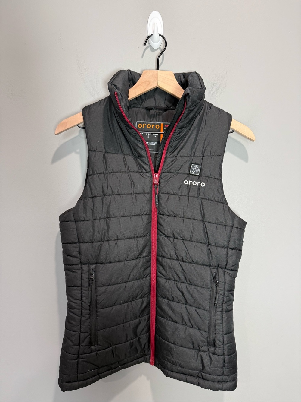 ORORO Women’s Classic Heated Vest Black Red Zip Size Small No Battery
